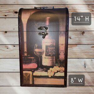 2- Bottle Wood Wine Carrier Box - Dark Brown - Wine Bottle Scene
